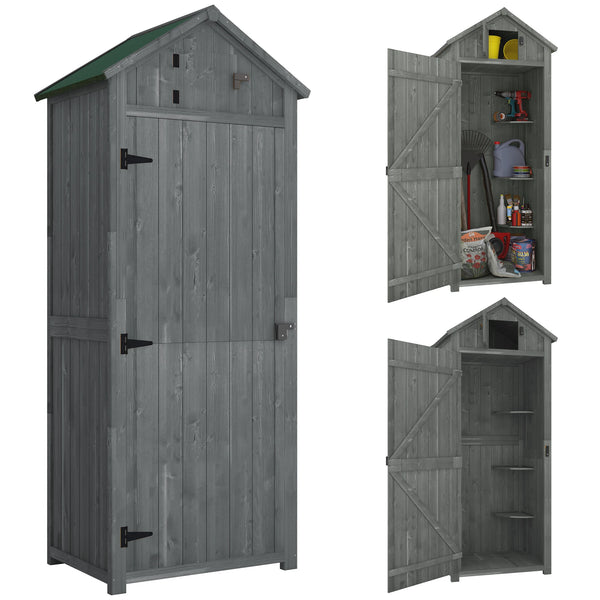 Wooden Garden Storage Shed with 3 Shelves and Asphalt Roof, 77 x 54 x 179cm, Grey