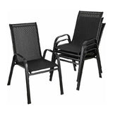 Set of 4 Stackable Patio Dining Chairs Textilene Mesh Steel Frame 150kg UV Resistant for Garden Outdoor Black