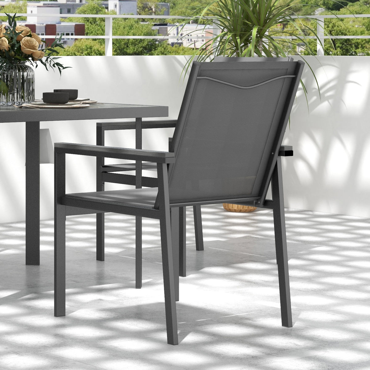 5 Piece Garden Dining Set with Glass-Top Table and 4 Texteline Fabric Armchairs