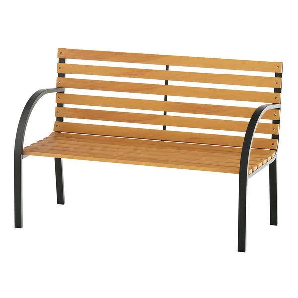 Wooden Garden Bench Park Chair 2 Seater Love Seat Chair Outdoor Patio Porch Furniture w/ Sturdy Steel Frame