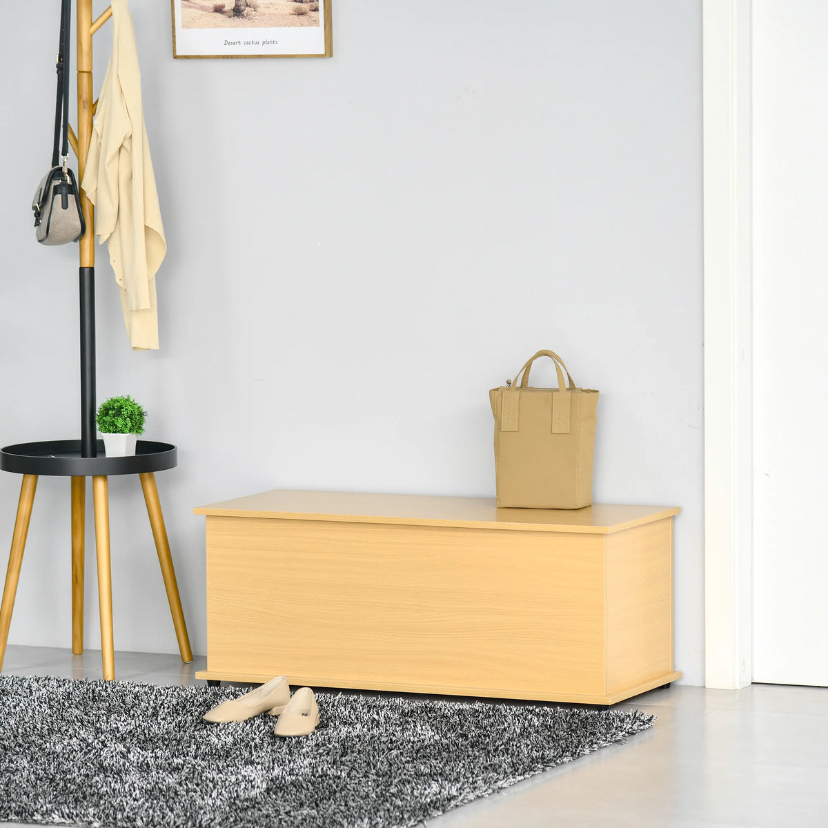Storage Chest With Lid, 113L Storage Box, Burlywood