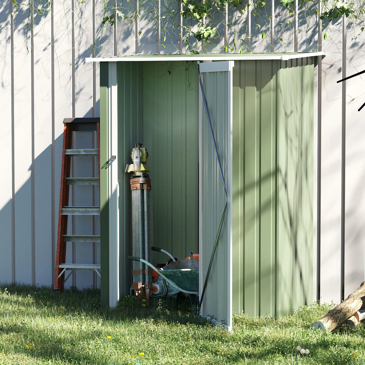 Outdoor Storage Shed, Steel Garden Shed with Lockable Door for Backyard, Light Green