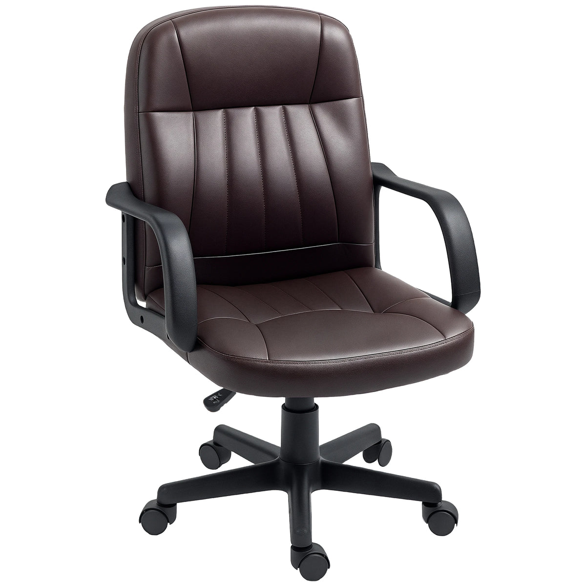Faux Leather Swivel Office Chair with Armrests, Dark Brown