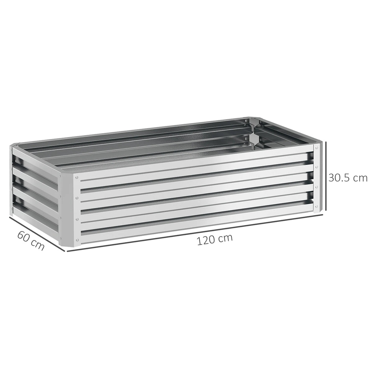 Galvanised Steel Raised Garden Bed, 120 x 60 x 30.5cm, Silver