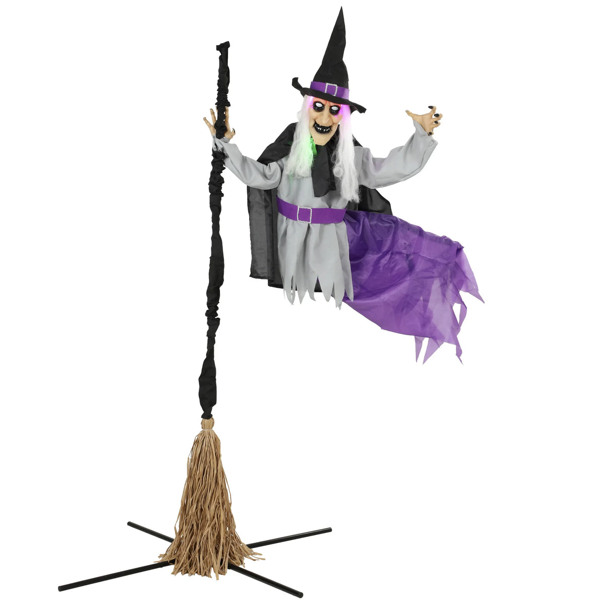 Flying witch Halloween prop 200cm riding a raffia broomstick