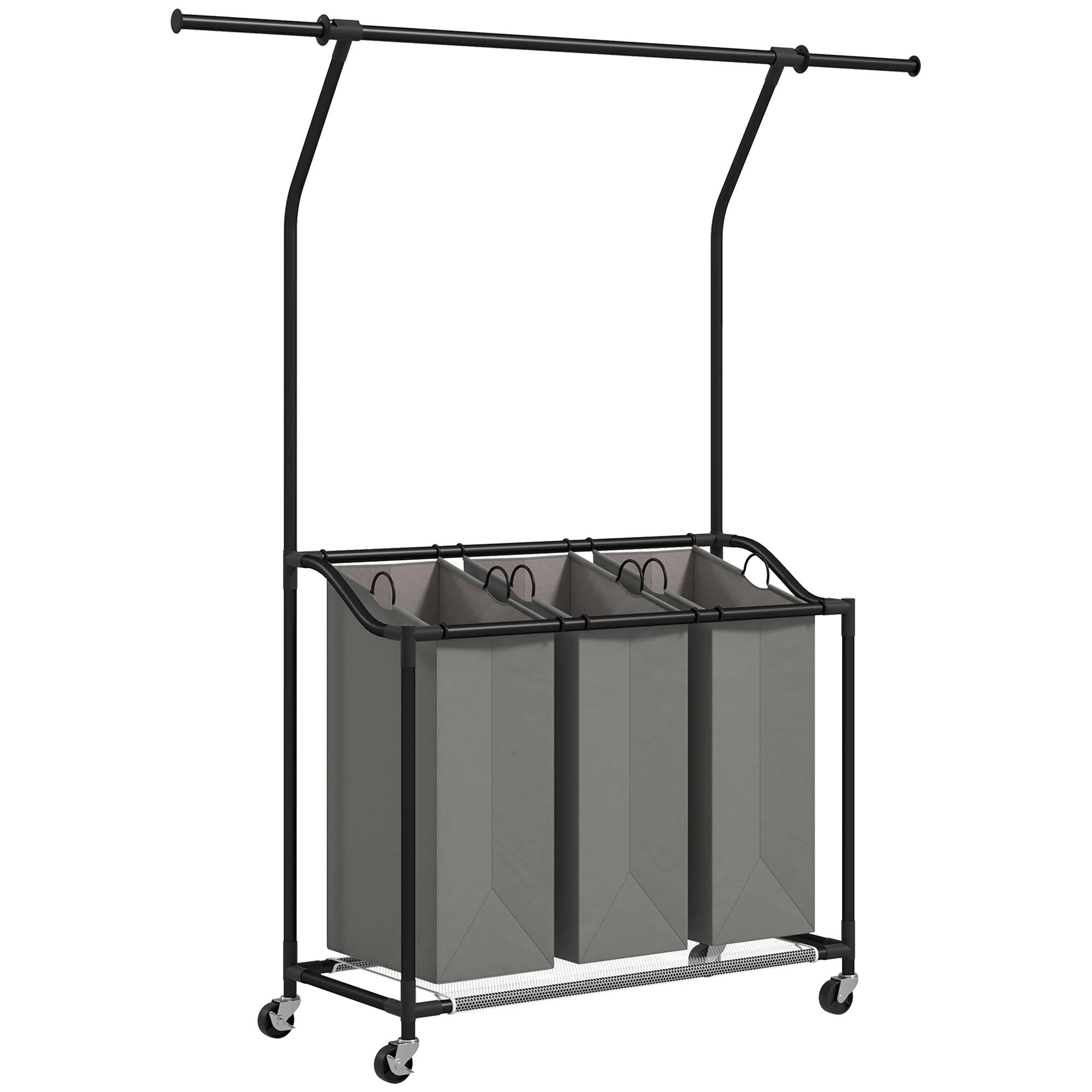 126L Laundry Sorter with 3 Bags & Wheels | Rolling Laundry Basket Organiser Dark Grey