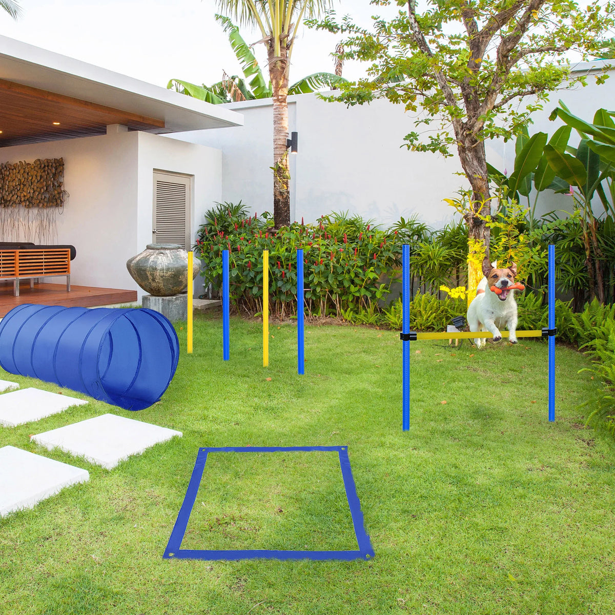 Pet Agility Training Equipment Dog Play Run Jump (Poles + Hurdle + Tunnel)
