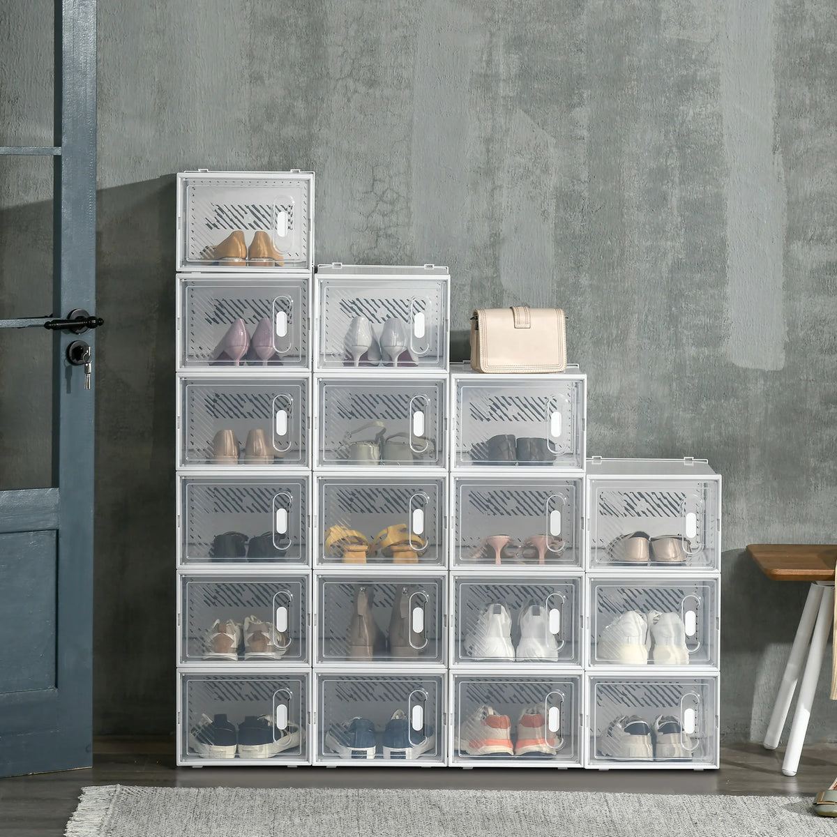 18-Piece Stackable Clear Shoe Storage Boxes, Fits Up to UK Size 12