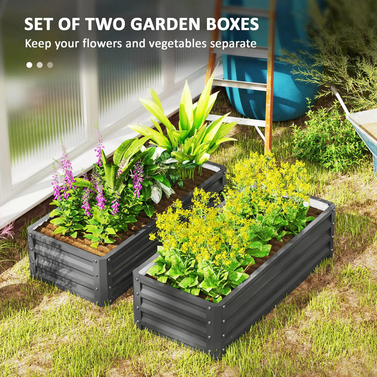 Set of 2 Raised Garden Beds 110x50x30cm Galvanised Steel Planter Boxes with Open Bottom Light Grey