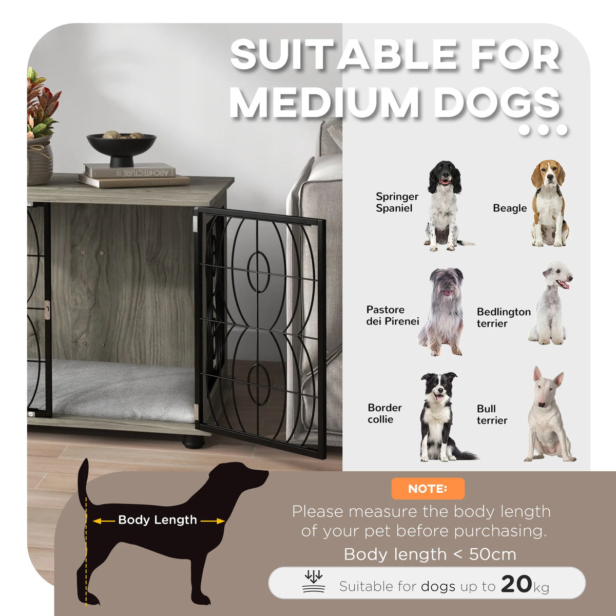 Dog Crate Furniture End Table w/ Cushion for Dogs