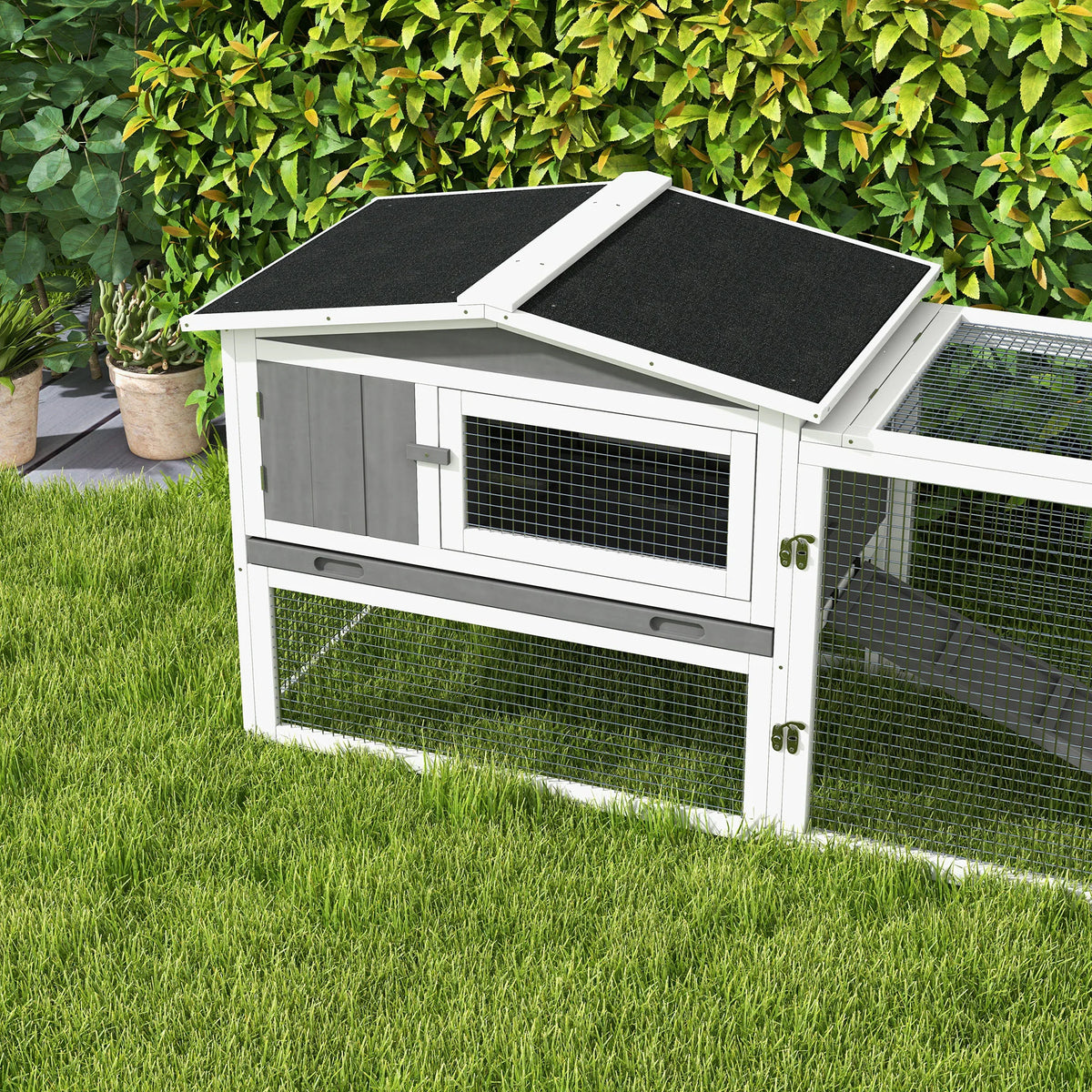 Wooden Outdoor Rabbit Hutch with Run, Slide-Out Tray and Ramp