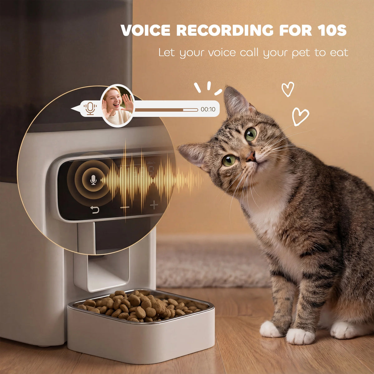 Automatic Cat Feeder, Programmable with Timer, 10s Voice Recorder