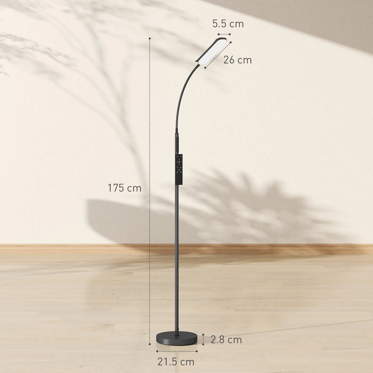 Dimmable LED Reading Floor Lamp with Remote and Gooseneck, Black
