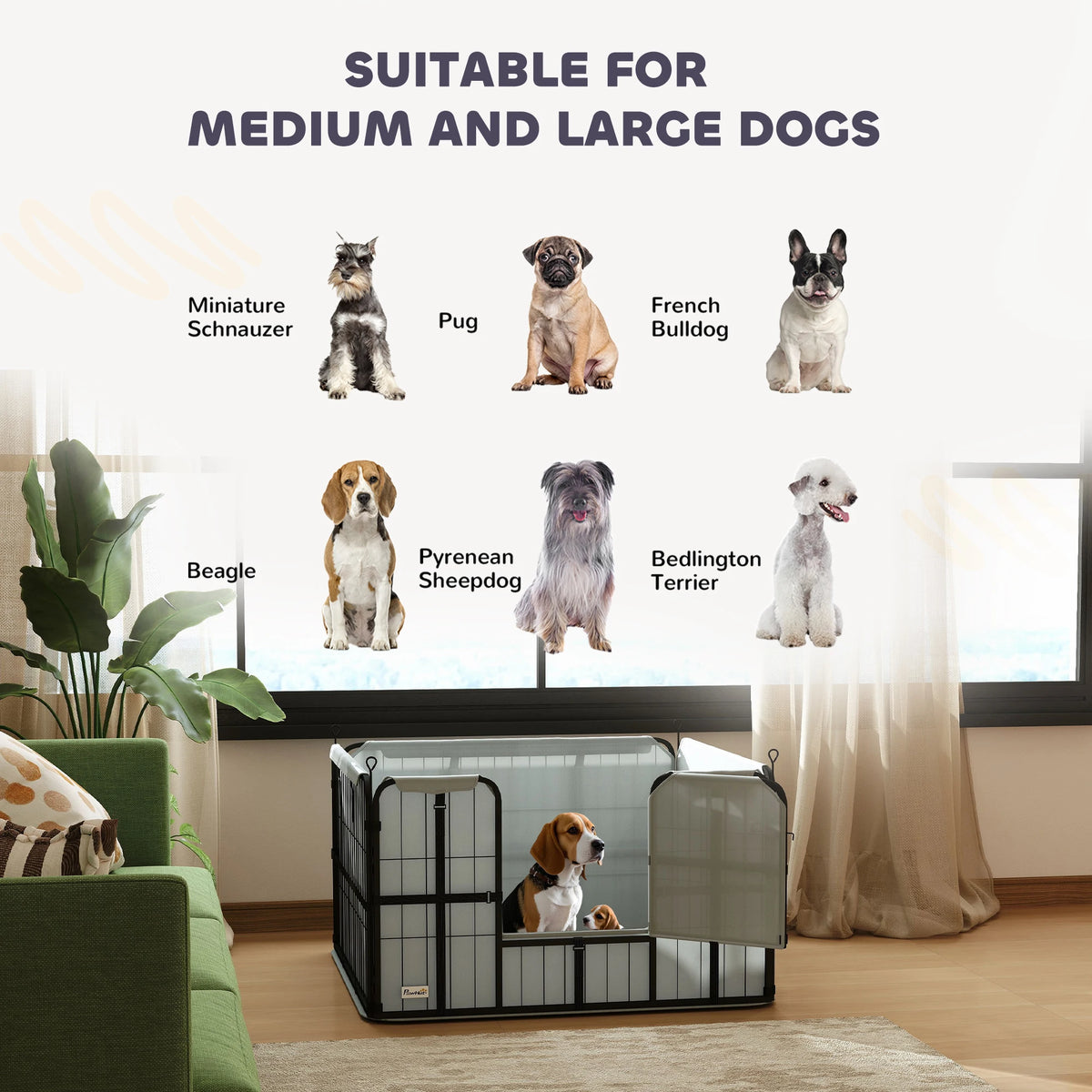 Dog Whelping Box with Washable Pad and Windproof Cover, Black