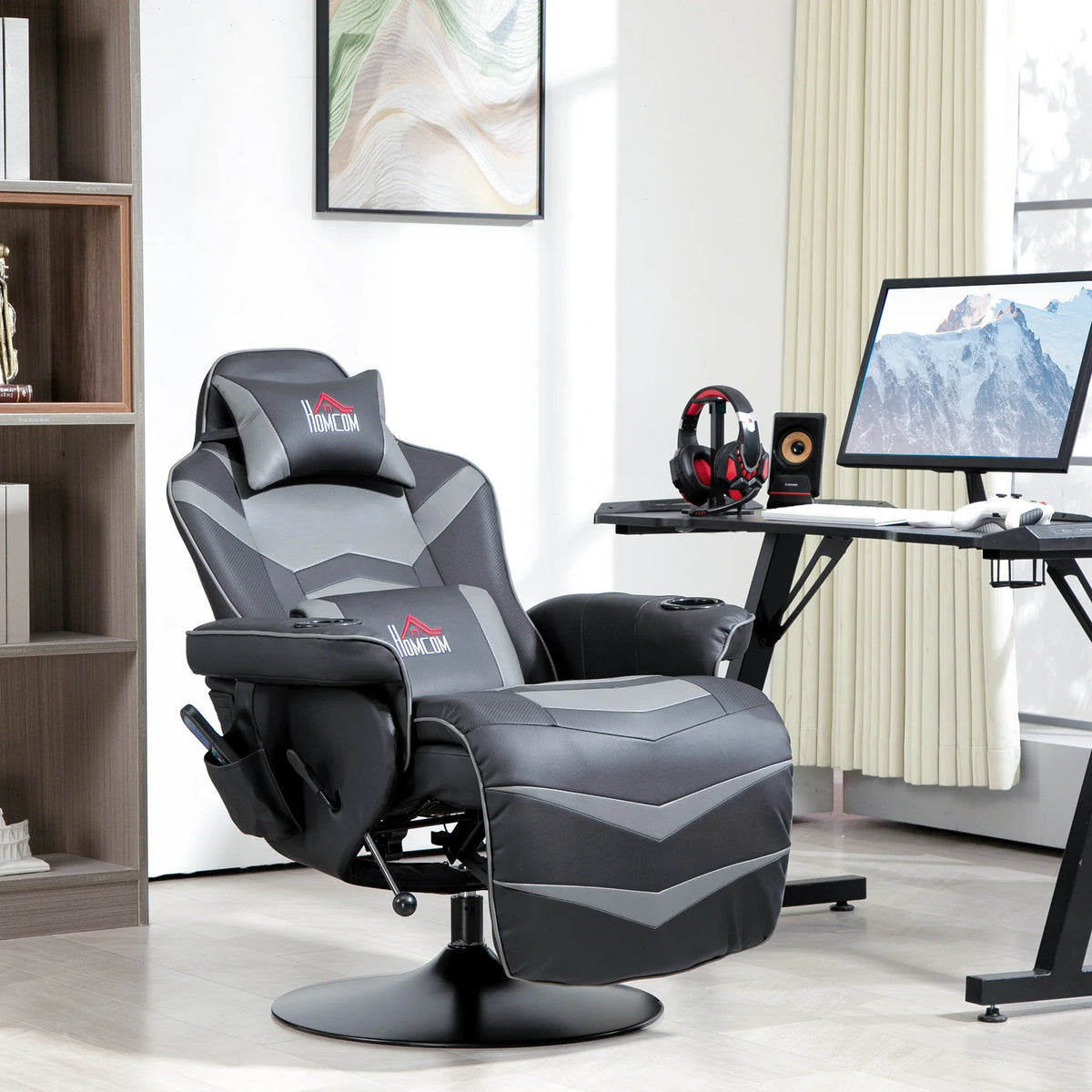 Swivel Massage Recliner Chair with Footrest, Headrest and Lumbar Pillow, Grey