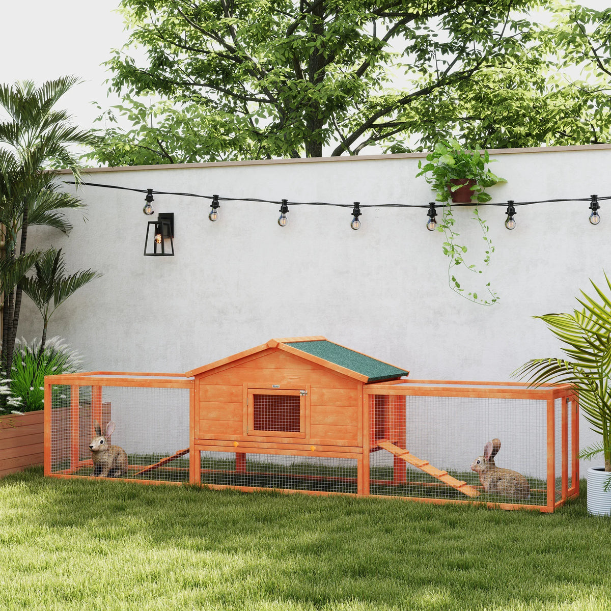 Extra Large Rabbit Hutch 309x70x87cm with Run Asphalt Roof Secure Latches and Pull Out Tray Orange