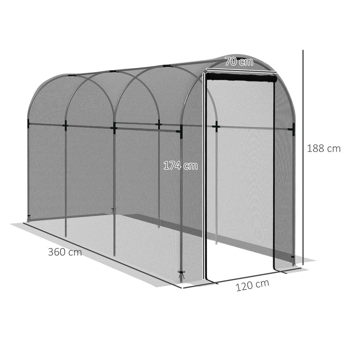 Fruit Cage 120x360x188cm Galvanised Steel Frame with Tear Resistant Mesh and Zipped Roll Up Door Black