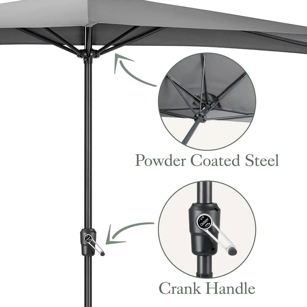 2.7m Half Parasol with Crank Handle, Wall and Balcony Garden Umbrella, UV30, Grey