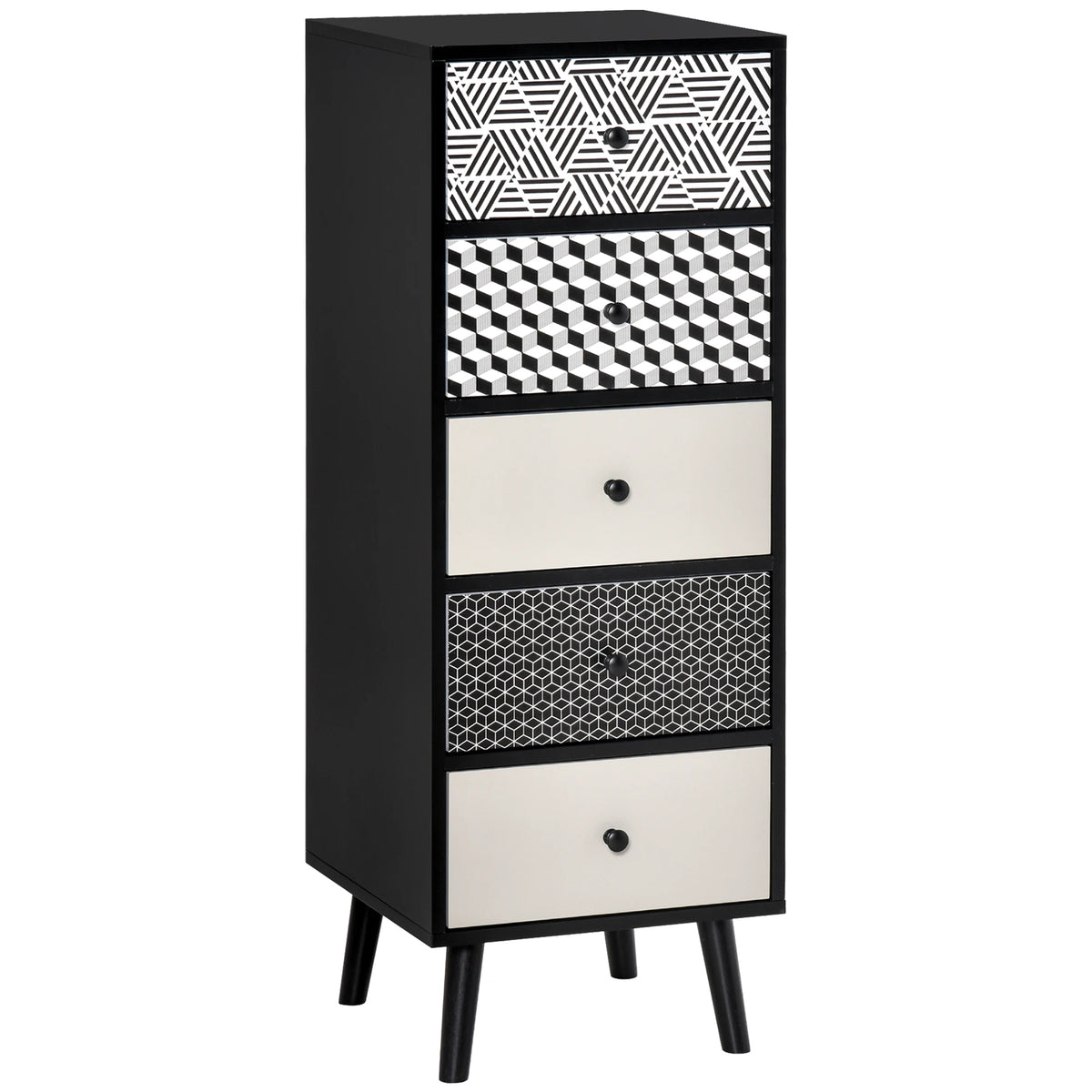 5 Drawer Chest of Drawers, Black Bedroom Storage Unit