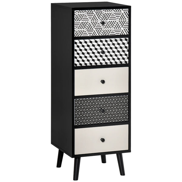 5 Drawer Chest of Drawers, Black Bedroom Storage Unit