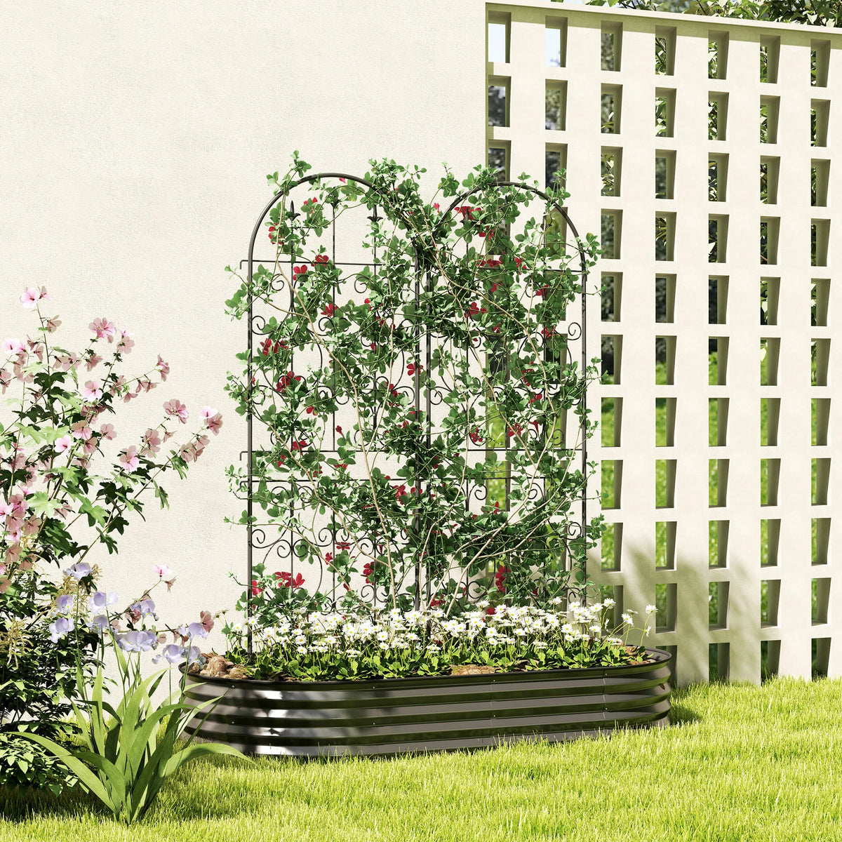 Decorative Metal Garden Trellis for Climbing Plants, Set of 2, 150 x 50cm, Black