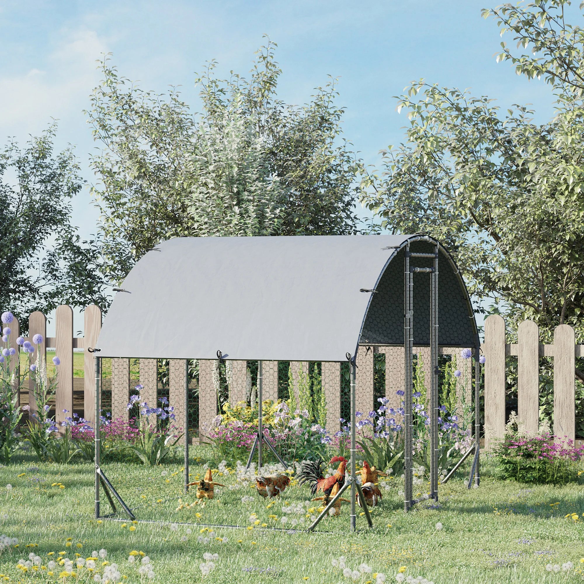 Walk-In Galvanised Chicken Run with Water-Resistant Cover Lockable Door and Hexagonal Mesh for 12-18 Chickens