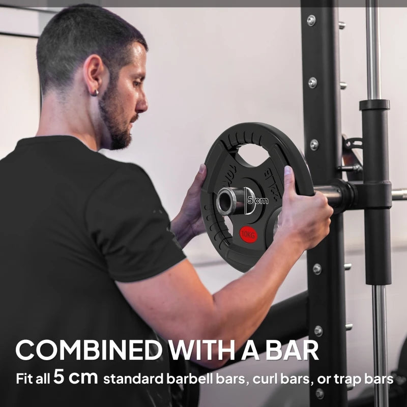 Olympic Weight Plates 2 x 10kg with Tri Grip Handles 5cm Holes Steel 32x32x4.5cm Home Gym Black