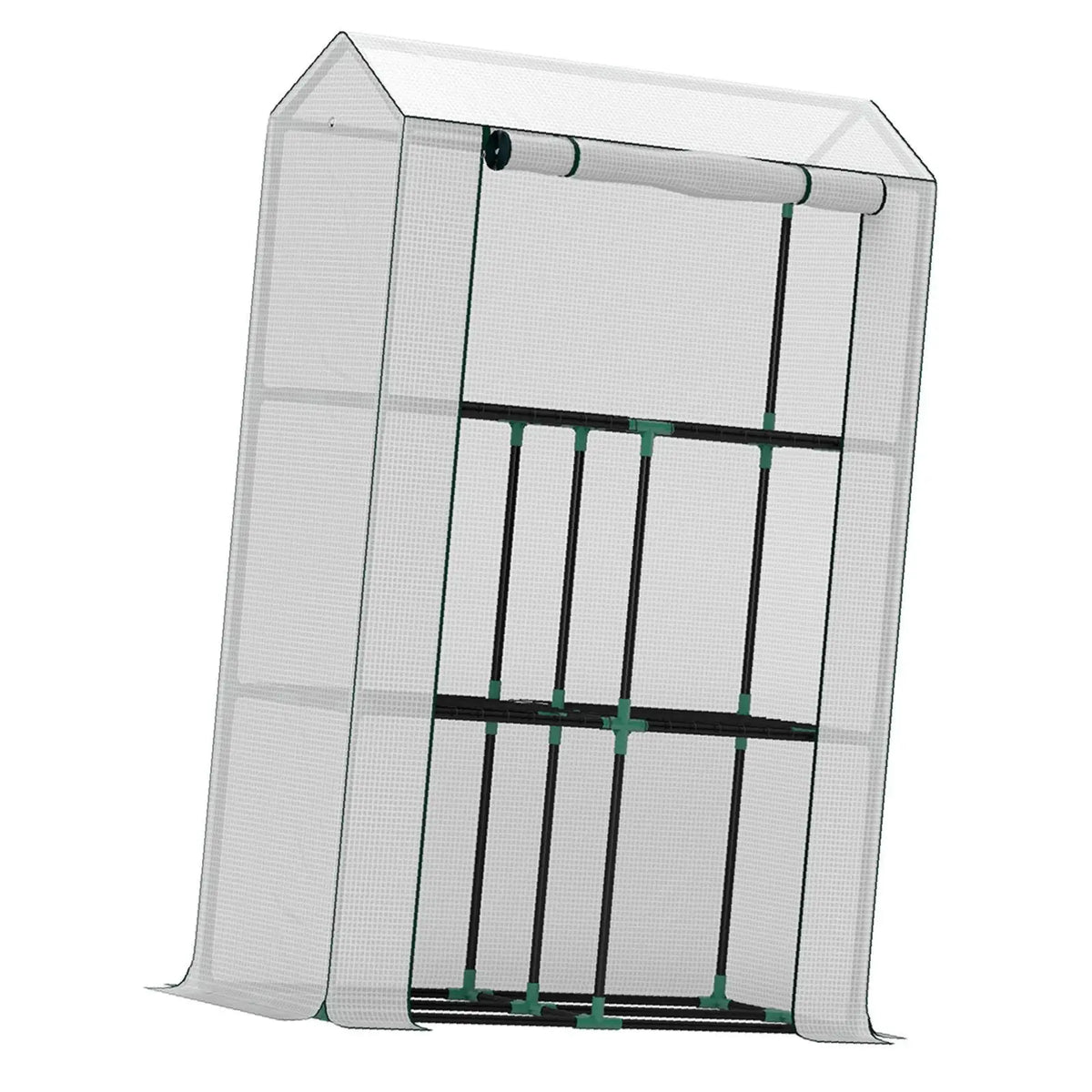 Mini Greenhouse 3 Shelf 150x100x40cm White Steel Frame Roll-Up Door for Balcony Outdoor Vegetable Planting