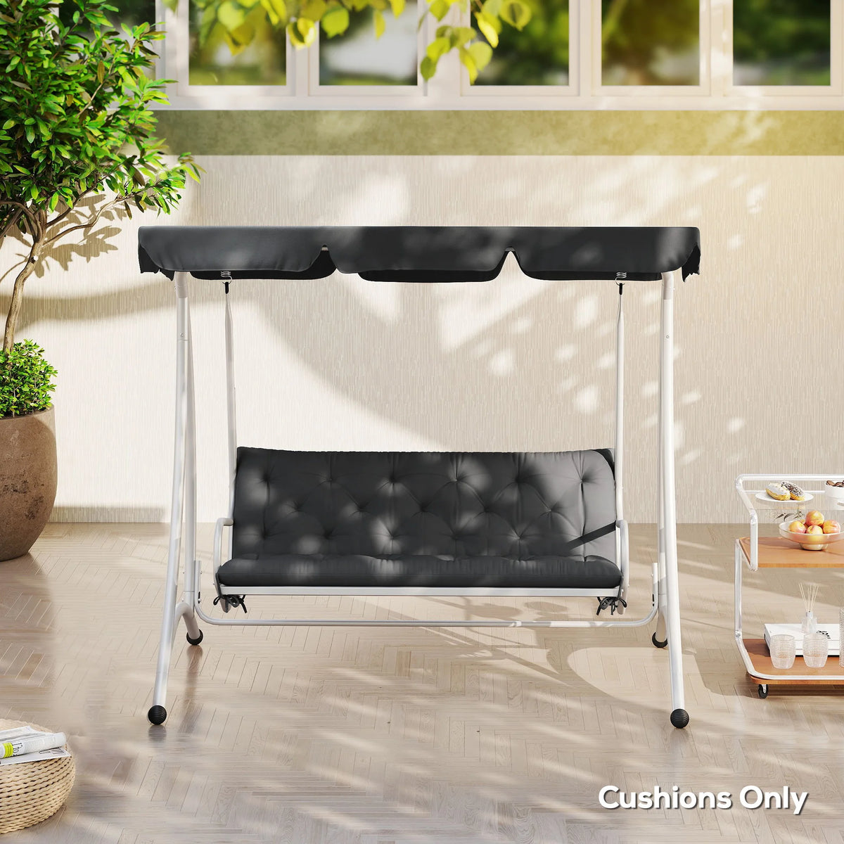 3 Seater Garden Bench Cushion with Ties, 150cm