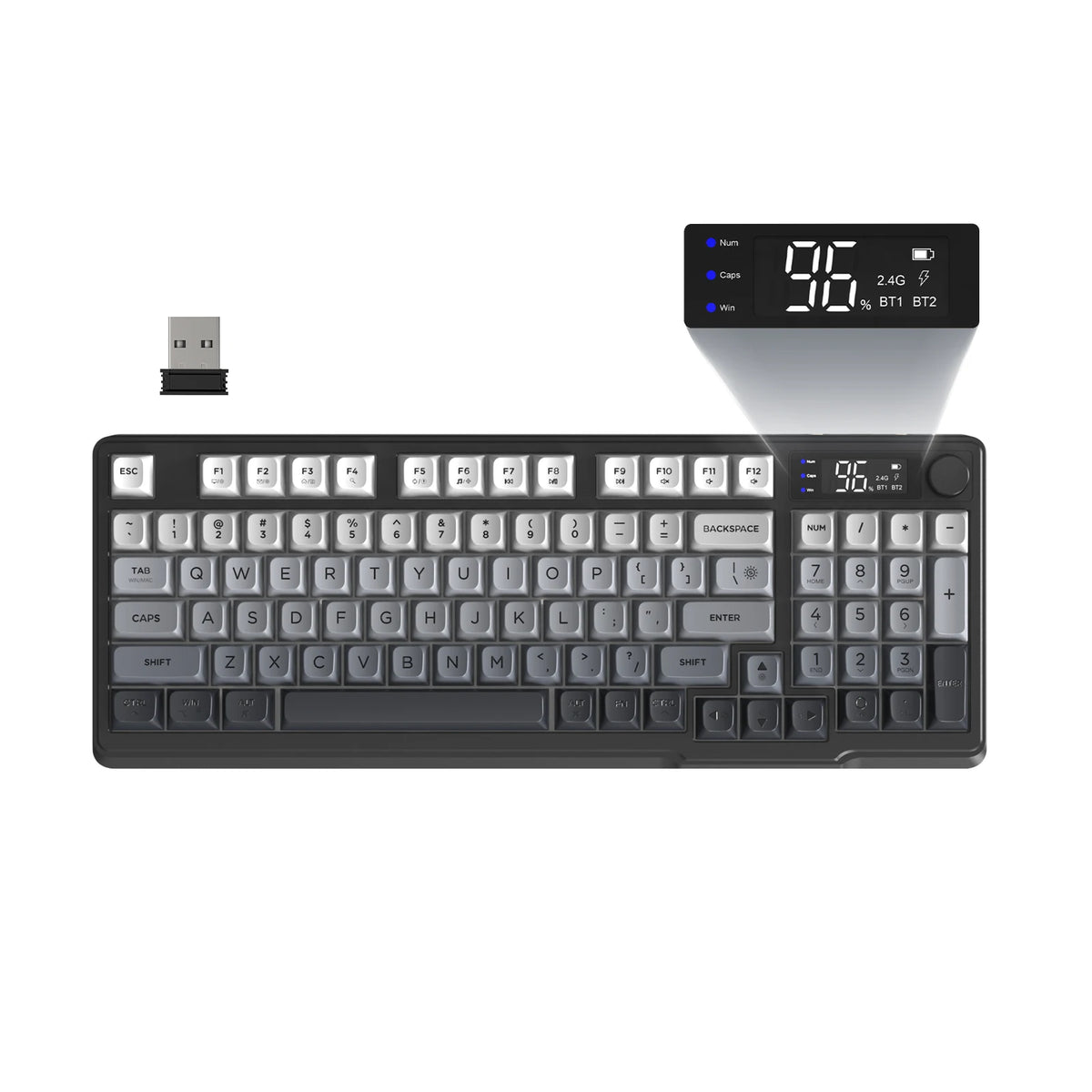Wireless Gaming Keyboard with Display Screen & Knob – 94 Keys, Bluetooth & 2.4GHz, Quiet Membrane