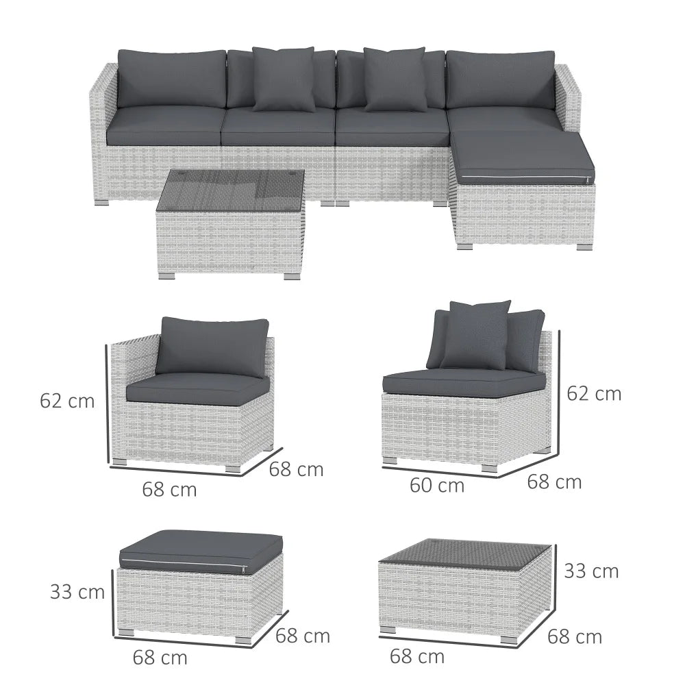6-Piece Rattan Corner Sofa Set, Mixed Grey