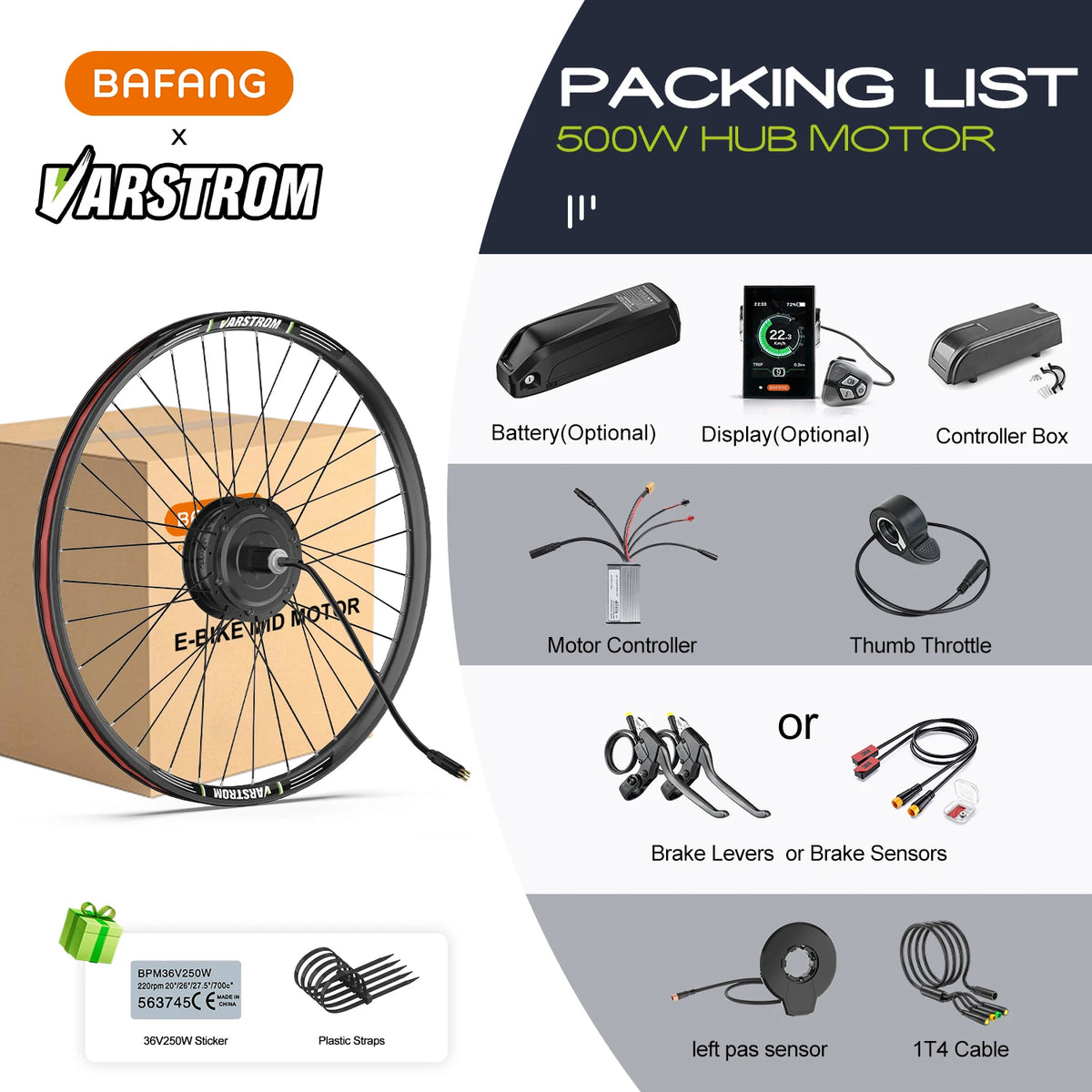 G020 48V 500W Rear Hub Motor E-Bike Conversion Kit for 26", 27.5" and 700C Cassette Disc Brake Wheels