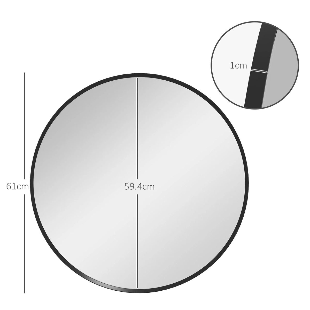 Round Wall Mirror for Living Room, Bedroom and Bathroom, 61cm, Black