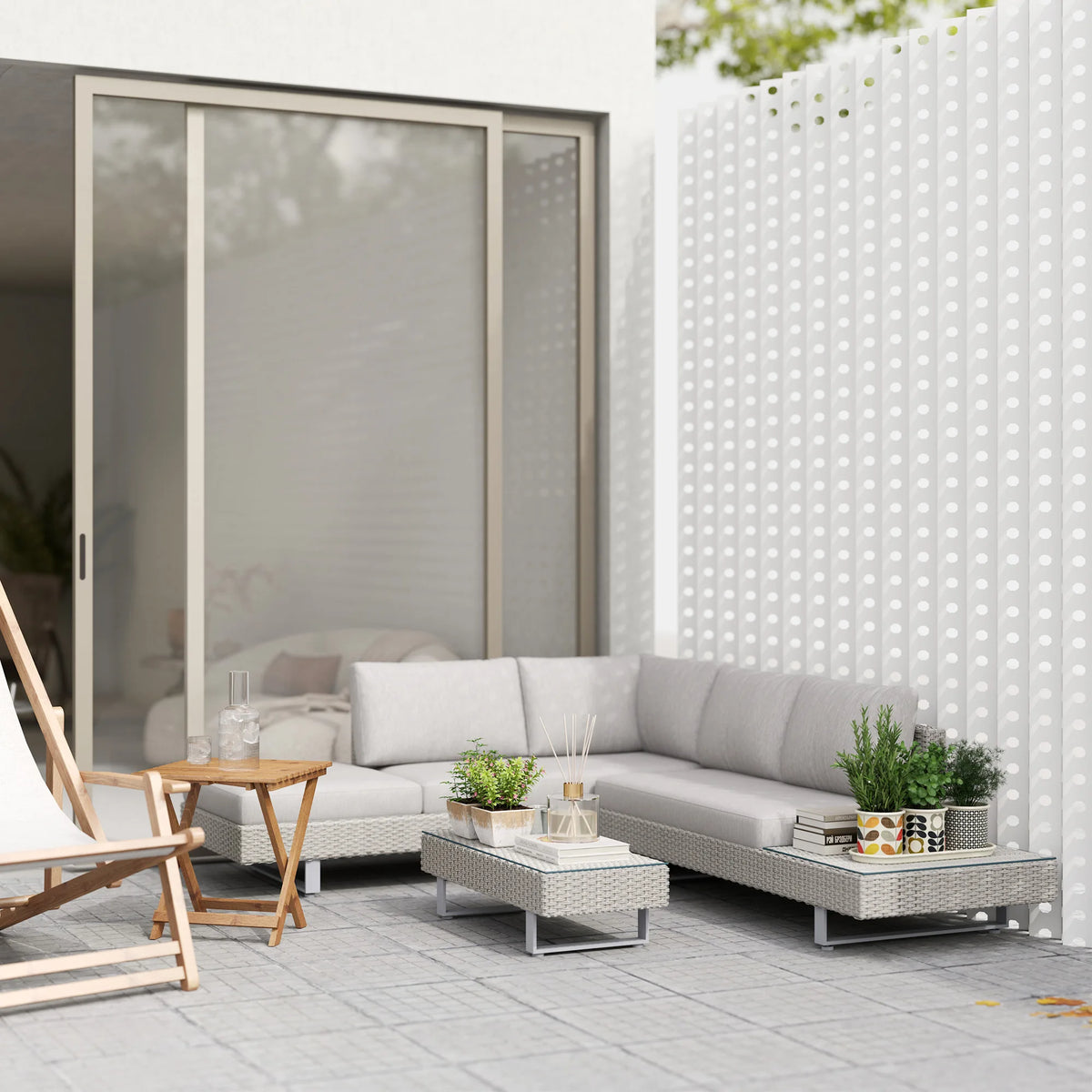 3 Piece Rattan Garden Furniture Set, Wicker Sofa Set with 3-Seater Sofa, Loveseat & Coffee Table, Grey