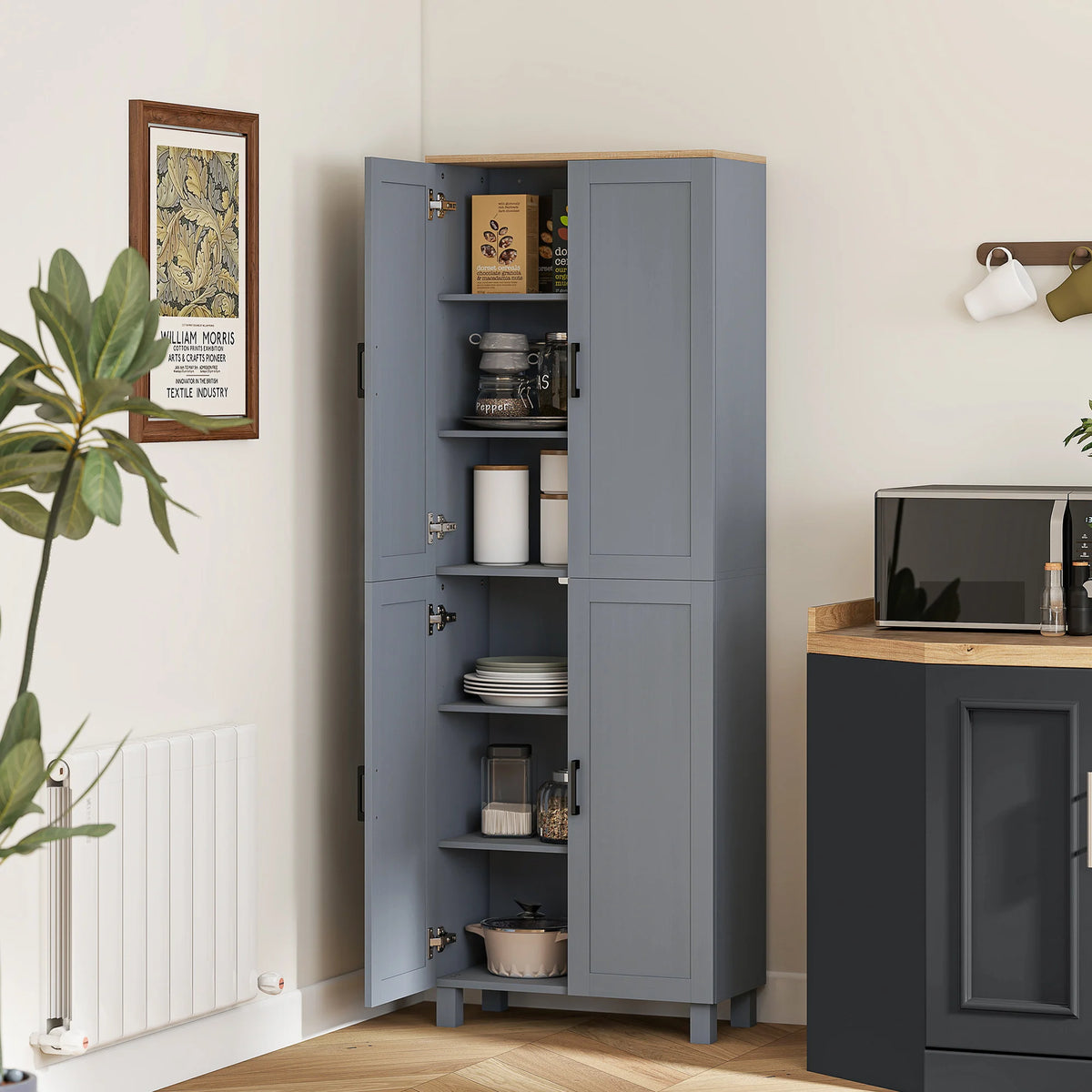170cm Freestanding Kitchen Cupboard with 4 Doors and 6 Adjustable Shelves