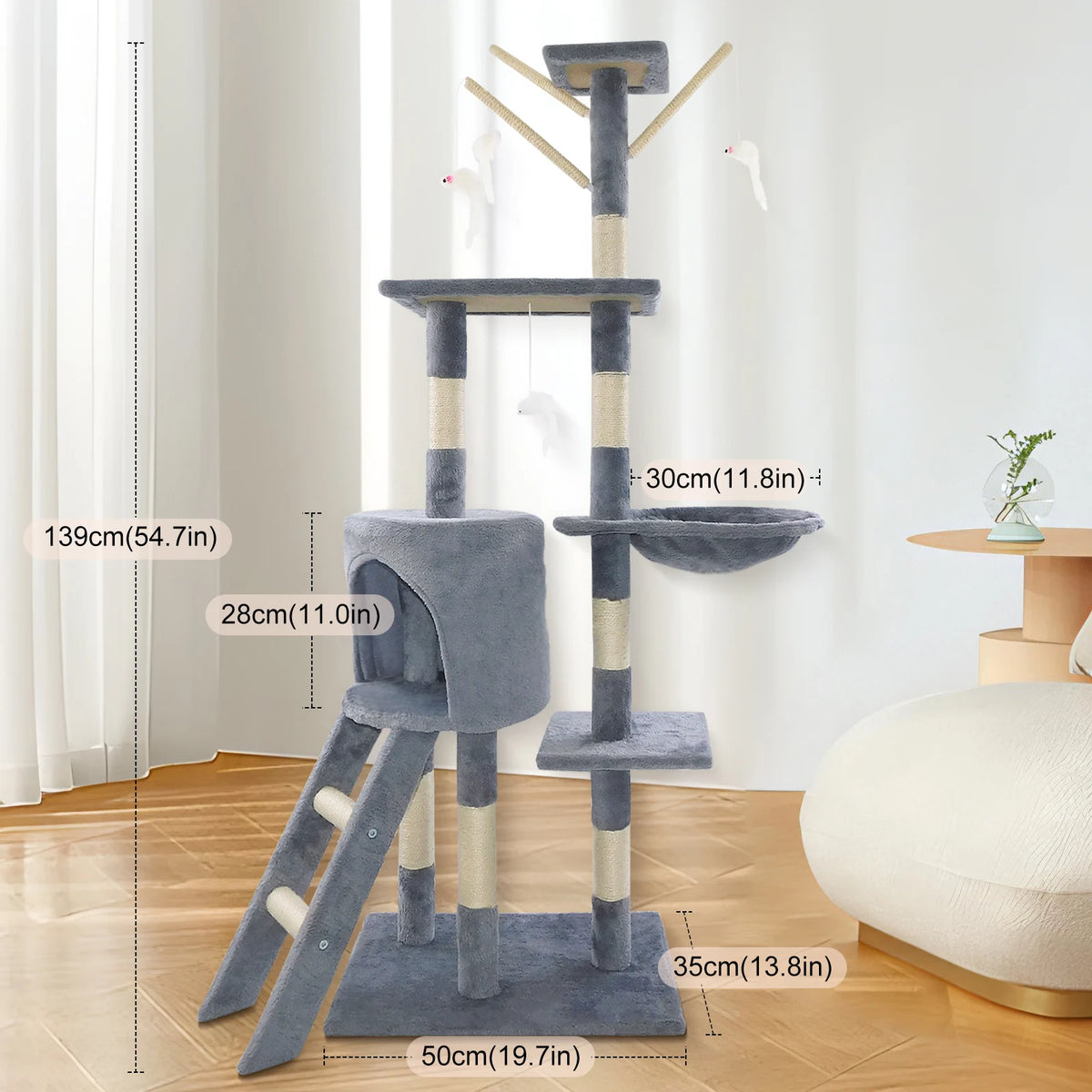 DayPlus 140cm Cat Tree Tower Multilevel Scratching Posts Condos Ladder Activity Centre for Cats