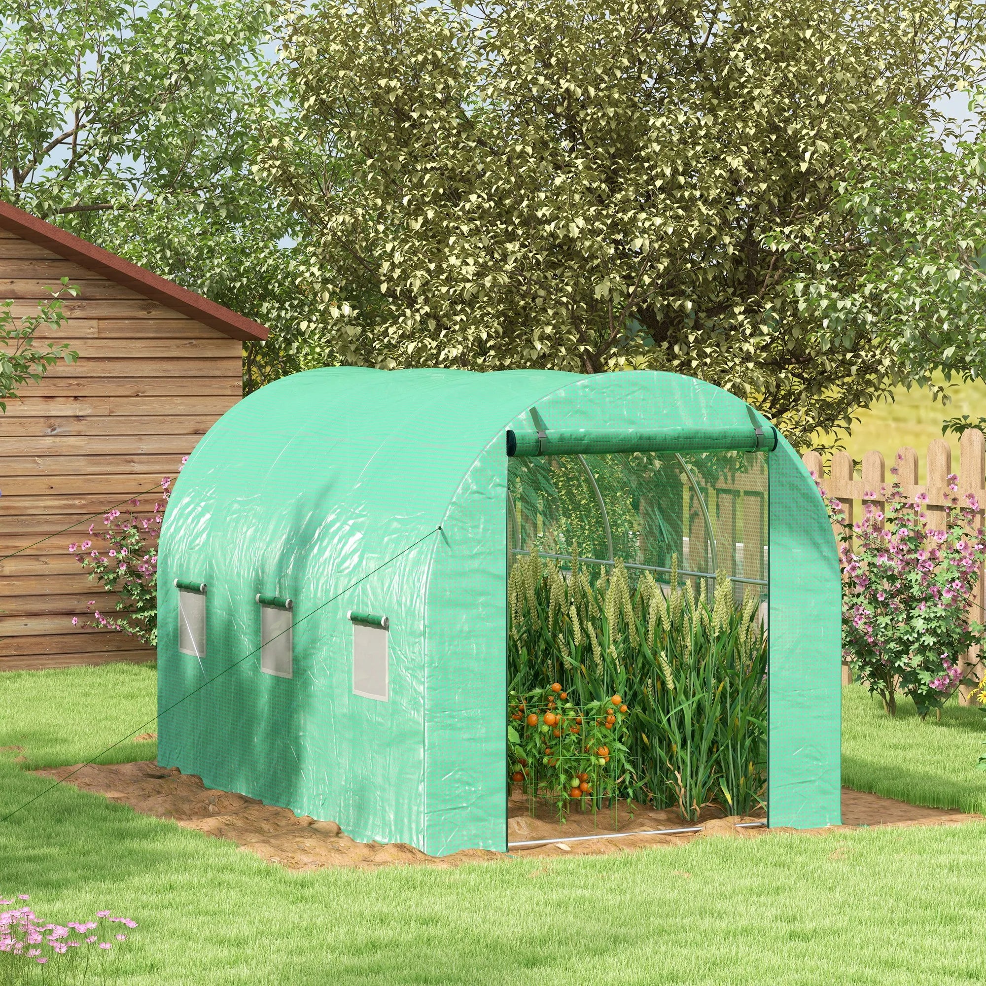 3 x 2m Walk-In Polytunnel Greenhouse with Integrated Sprinkler System and Galvanised Steel Frame