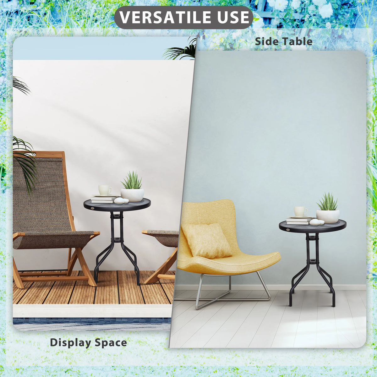 Round Outdoor Bistro Coffee Table with Tempered Glass Top, 60cm Diameter