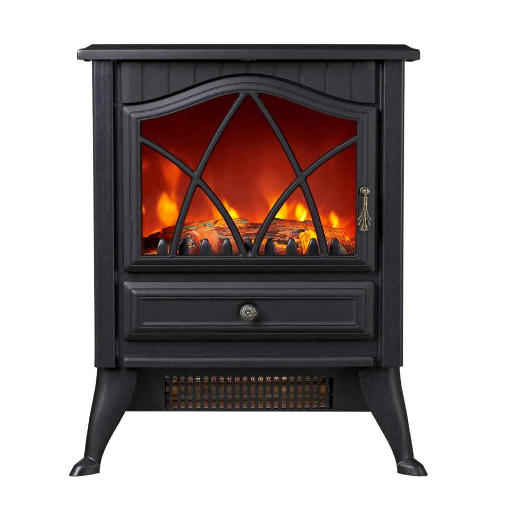 Freestanding Electric Fireplace Heater with Flame Effect, 900W/1800W, Black