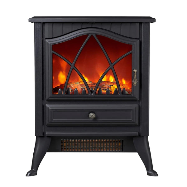 Freestanding Electric Fireplace Heater with Flame Effect, 900W/1800W, Black
