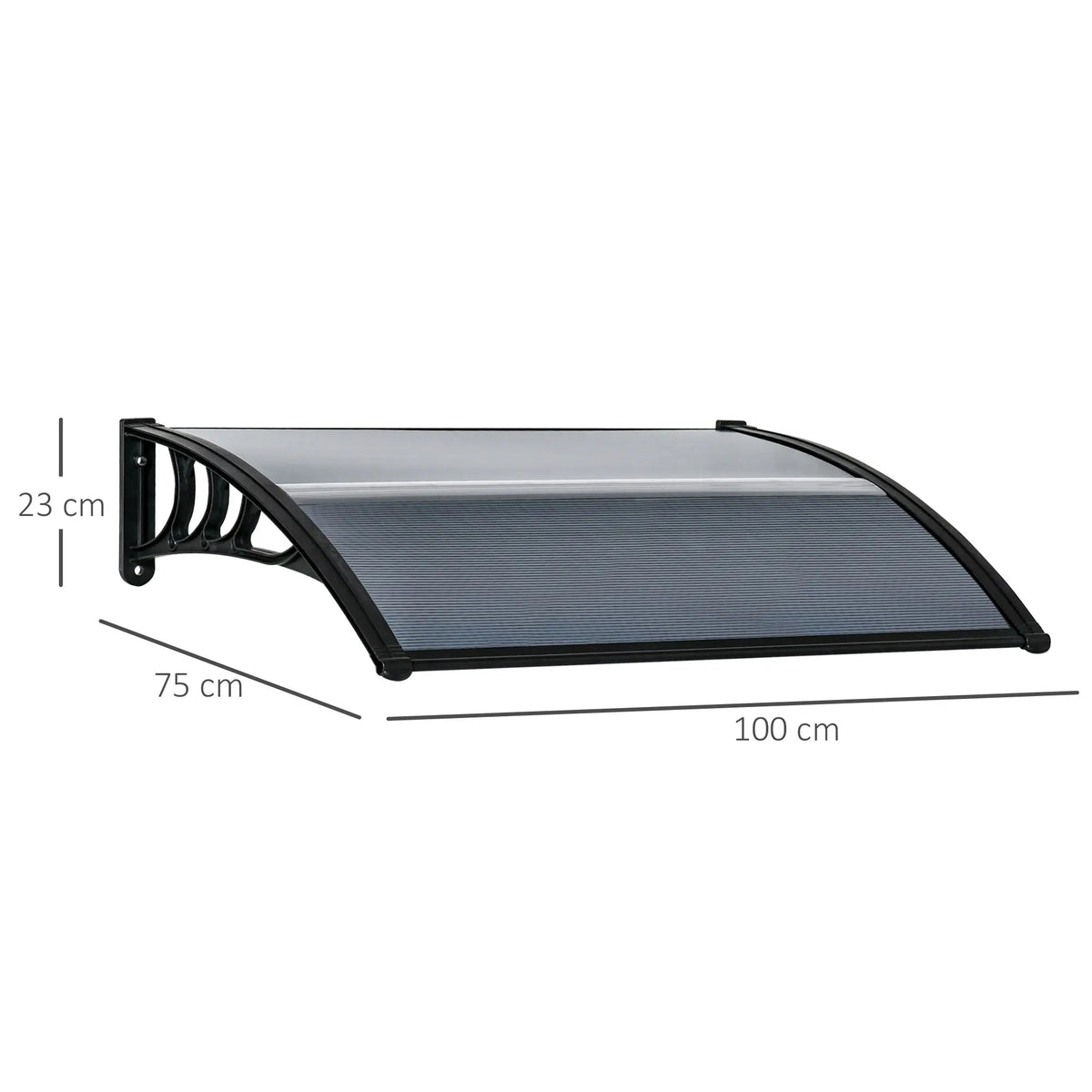 Door Canopy Awning with Polycarbonate Cover, Black, 100 x 75cm
