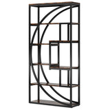 70 Inch 5-Tier Industrial Bookcase with 8 Open Shelves | Vintage Grey and Black Geometric Bookshelf