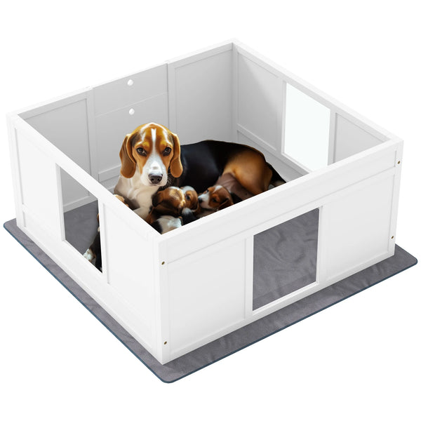 Dog Whelping Box with Washable Pad and Adjustable Entrance, 100 x 96cm