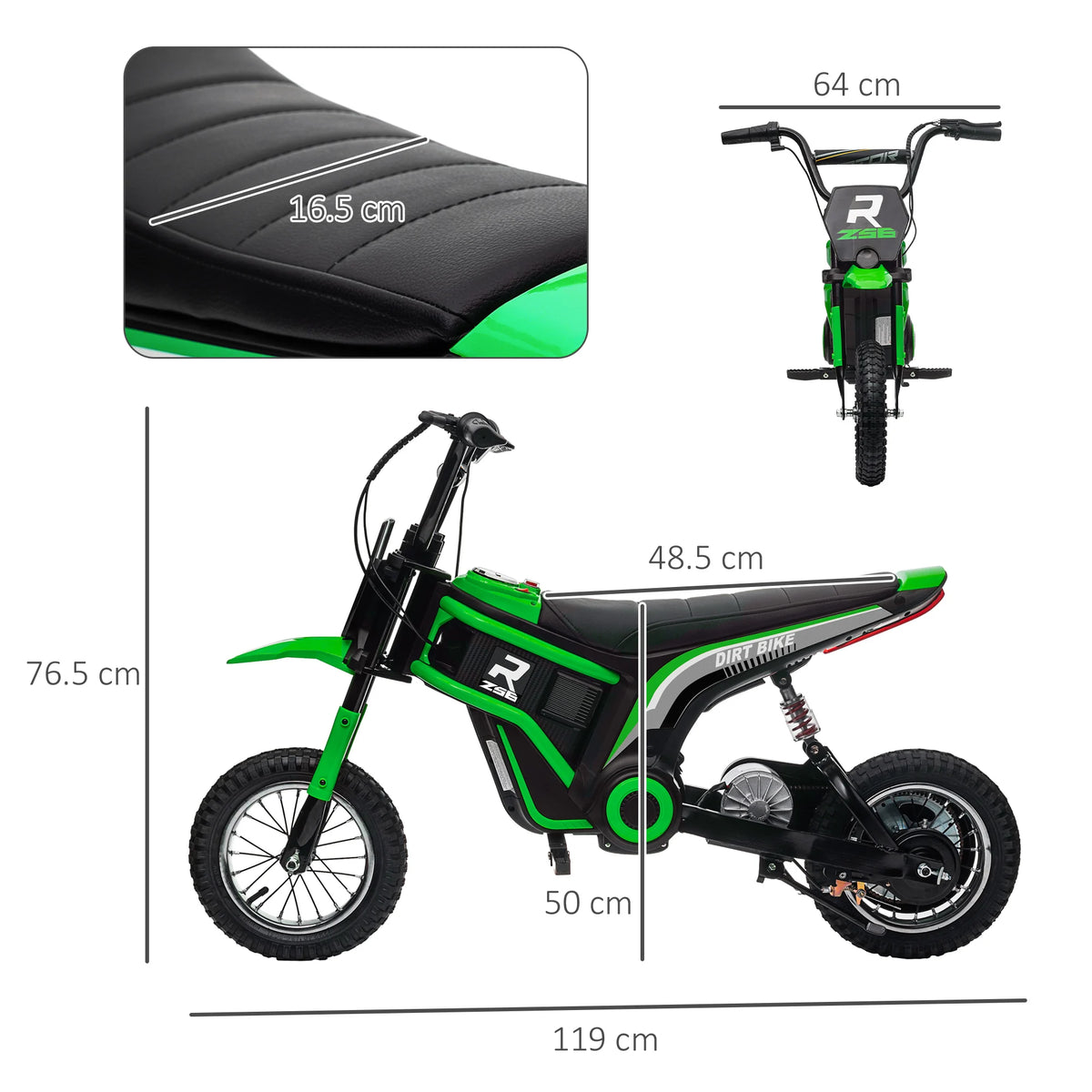 24V Kids Electric Motorbike 119x64x76.5cm Twist Grip Throttle 2 Speeds 12 Inch Pneumatic Tyres with Music
