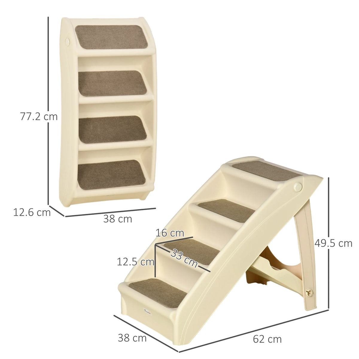 Foldable Pet Stairs with Carpeted Steps for Beds and Sofas, Beige