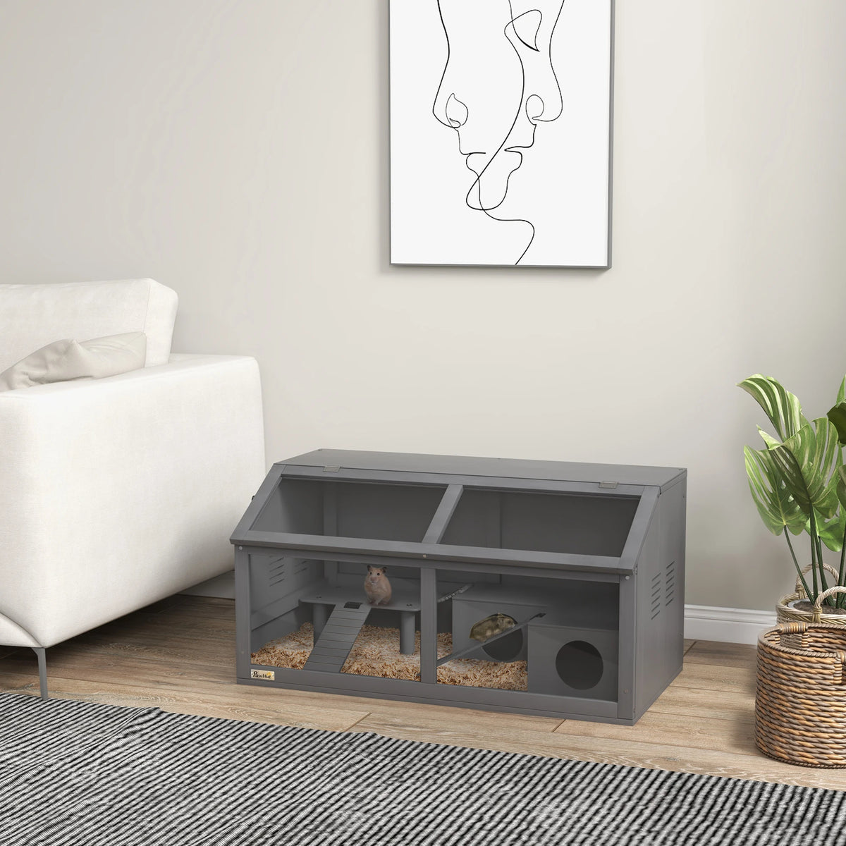 Wooden Hamster and Gerbil Cage with Play House and Openable Top, 85 x 45 x 44cm