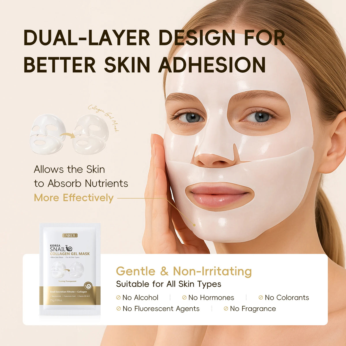 LAIKOU Snail Collagen Face Mask 20pcs Hydrating Anti Wrinkle Sheet Mask