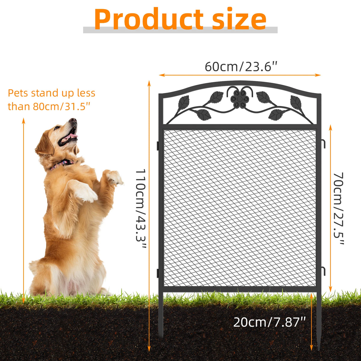BINGOPAW 5 Panel Heavy Duty Metal Decorative Garden Fence Dog Playpen Animal Barrier Indoor Outdoor Black
