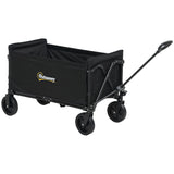 120L Folding Garden Trolley Wagon Cart 120kg Adjustable Handle 4 Wheels Oxford Fabric for Camping Beach Black