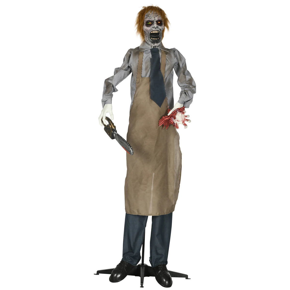 Khaki animated Halloween chainsaw prop standing 170cm tall